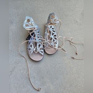 NWT Zara Silver Glitter Gladiator Sandals, 9